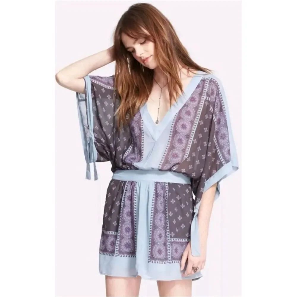 Free People Santa Cruz Purple an Blue Printed Mini Dress